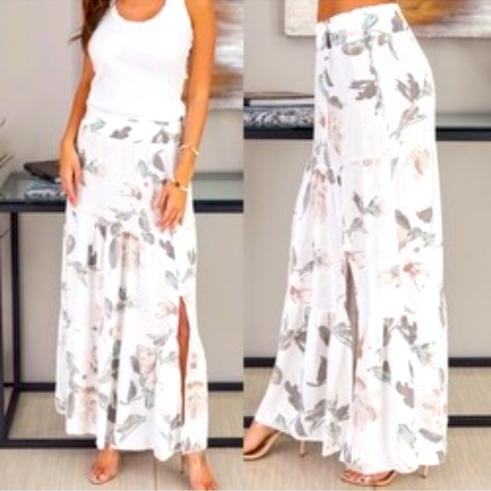 Fabulous Floral Linen/Cotton Stretch Waistband Maxi Skirt